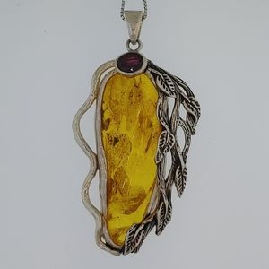 Sterling Silver One of a Kind Amber Necklace